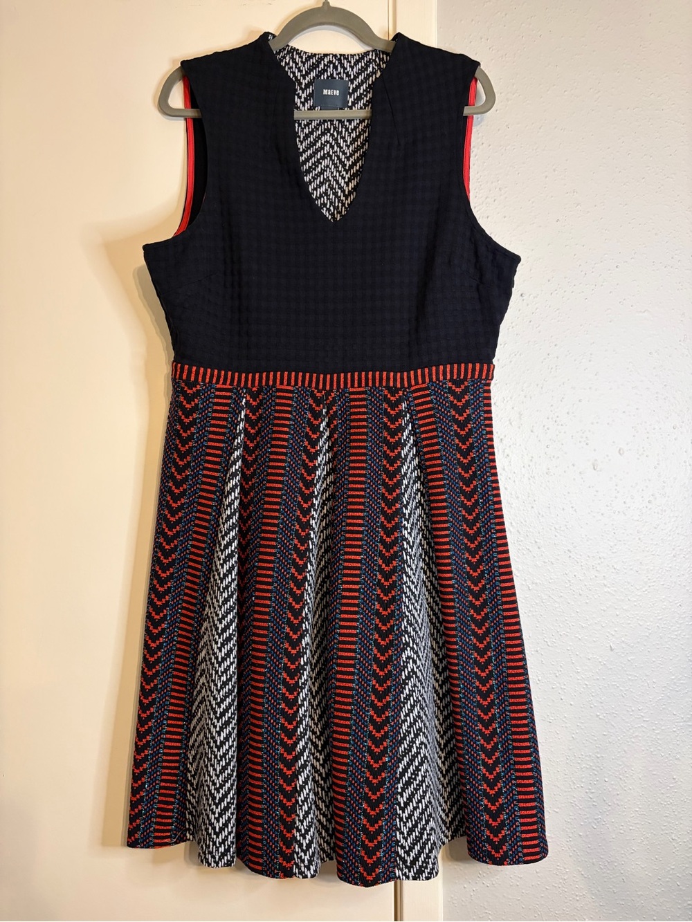 Maeve Anthropologie Sleeveless Black and Red Fit and Flare Dress